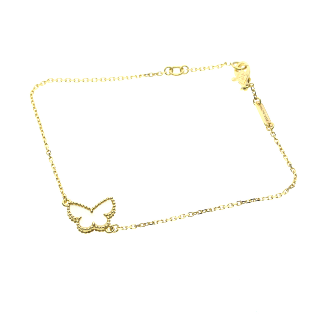 VAN CLEEF & ARPELS 18k Gold Pearl Papillon Charm Bracelet
